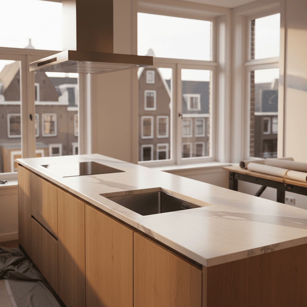 Kitchen renovation project with modern cabinetry and countertops